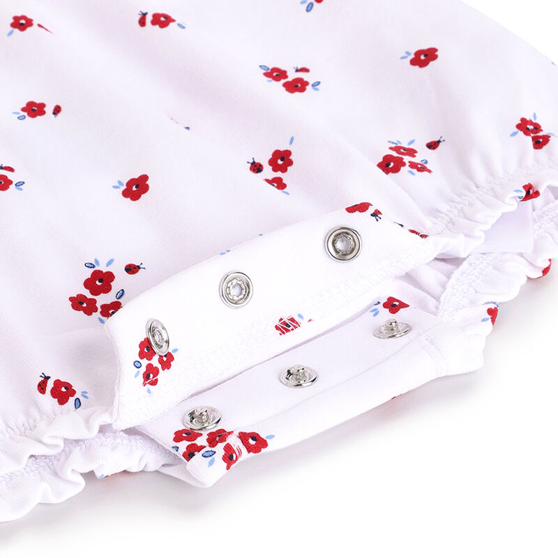 Girls White and Red Printed Short Sleeve Rompers image number 3